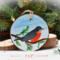 A hand-painted robin on a wood slice ornament that measures 3 1/2 inches x 3 1/2 inches at Cove Creek Photography.